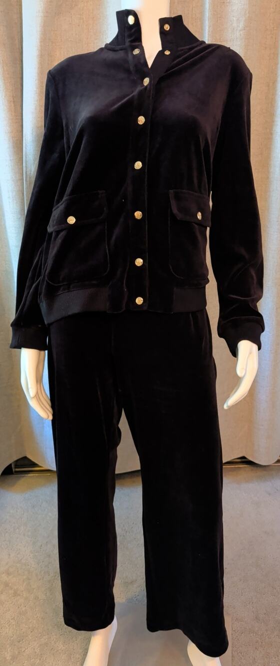 VTG LAUREN Ralph Lauren Black Velour Mock-Neck Track Jacket & Pant Set Large PL
